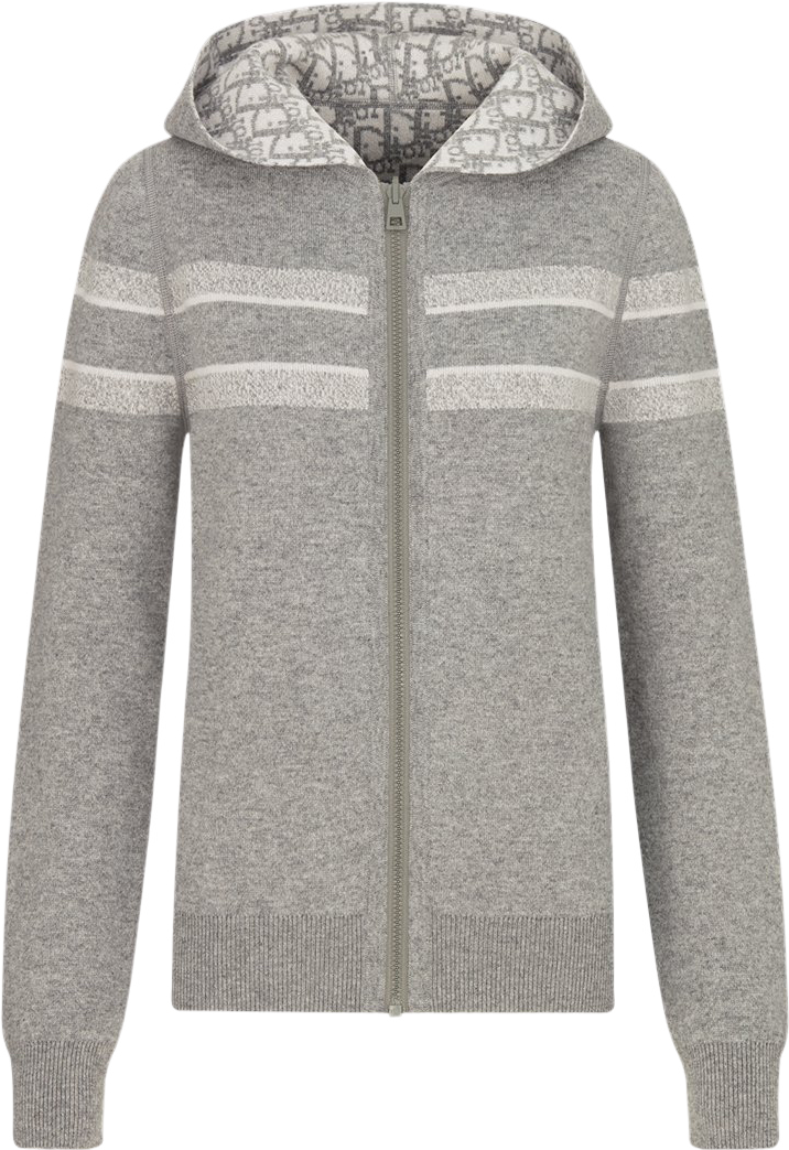 Pull à capuche zippé gris chiné avec rayures contrastantes