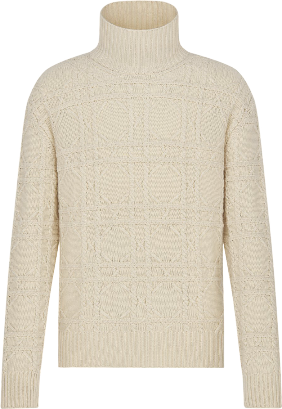 Pull col roulé tricot losange écru