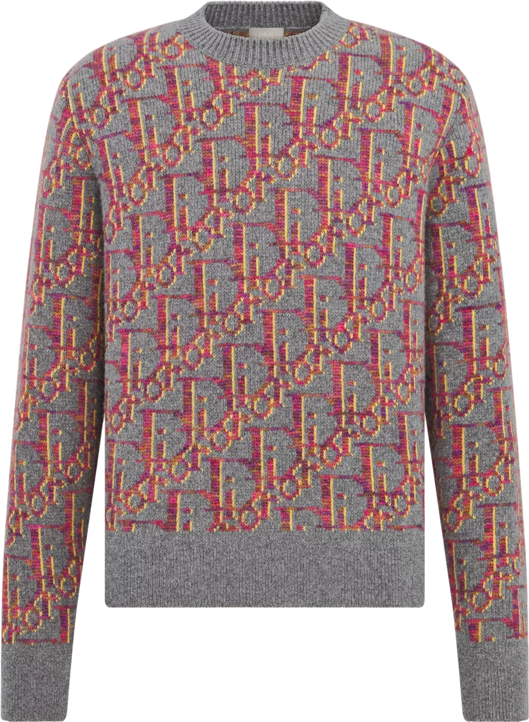 Pull Jacquard Géométrique Gris et Rose à Motif Intarsia