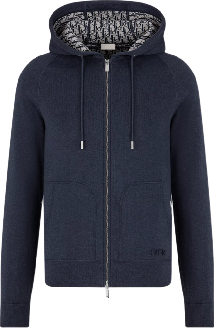 Dior Hoodie Zippé Bleu Marine en Coton