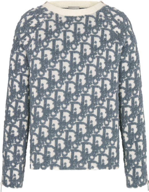 Pull Dior Monogram Jacquard Bleu et Crème