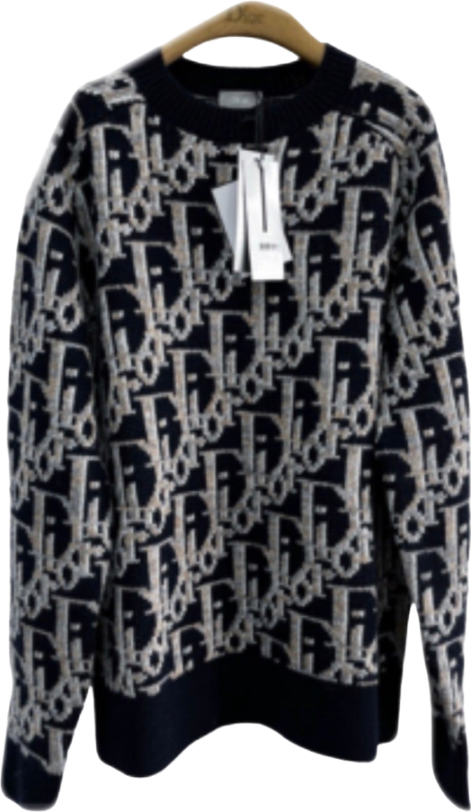 Pull Dior Oblique Jacquard Noir et Gris