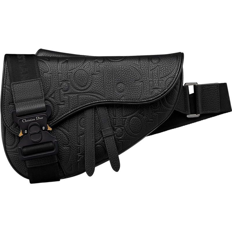 Christian Dior Saddle Bag Monogram Embossed Black