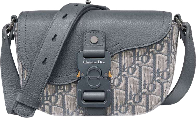 Sac Christian Dior Saddle Toile Oblique et Cuir Gris