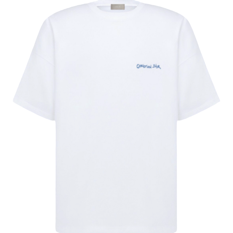 T-shirt blanc avec logo brodé bleu