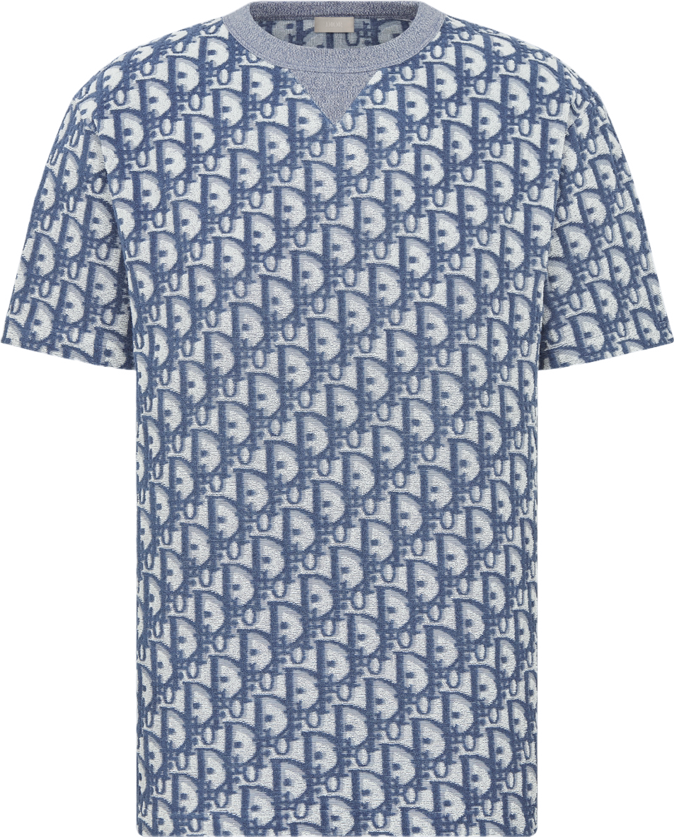 Dior T-Shirt Oblique Monogram Bleu et Gris