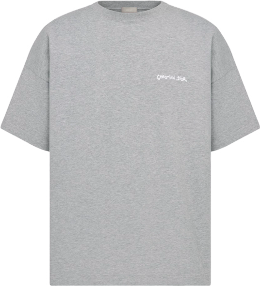 T-shirt Oversized Gris Clair avec Logo Brodé