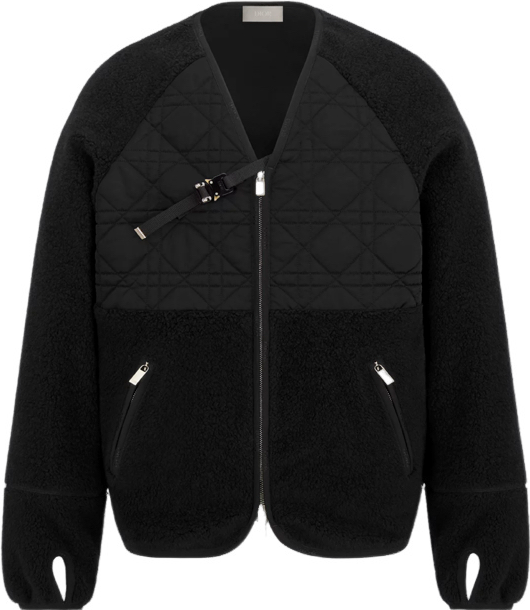 Veste de luxe en laine et nylon matelassé noir avec fermeture éclair