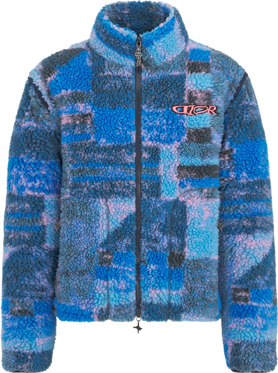Dior Veste Teddy Sherpa Carreaux Bleu Rose