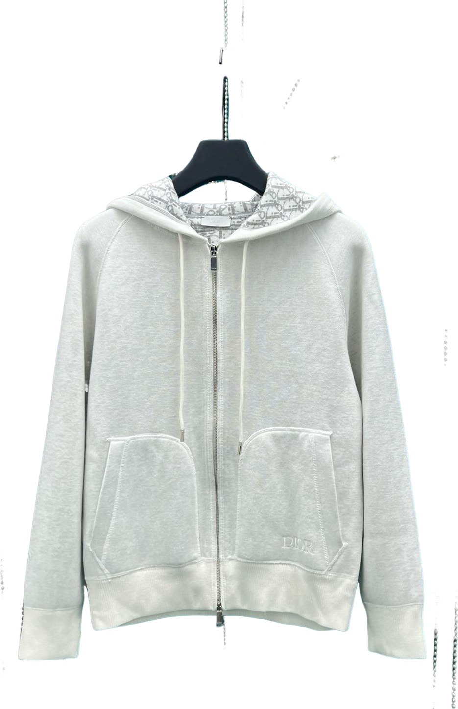 Dior Hoodie Zip-Up Gris Clair avec Capuche Doublée