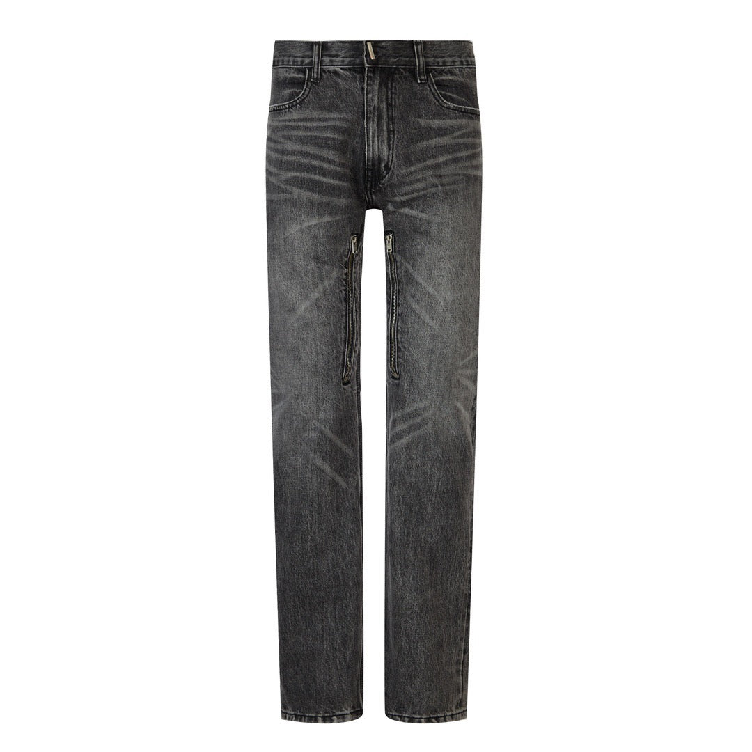 Pantalon Jean Noir Zippé Design Contemporain