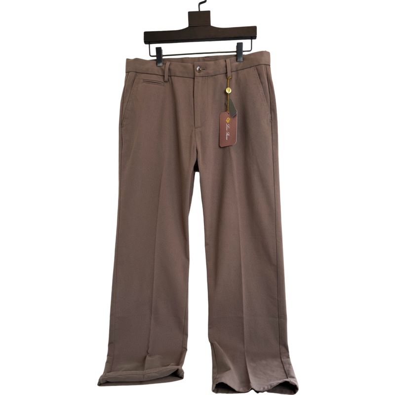 Pantalon en coton taupe avec pince et étiquette