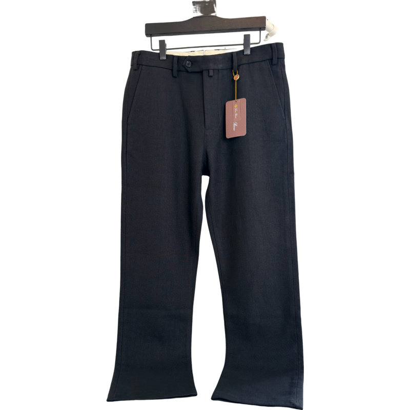 Pantalon Noir Évasé avec Étiquette Cuir