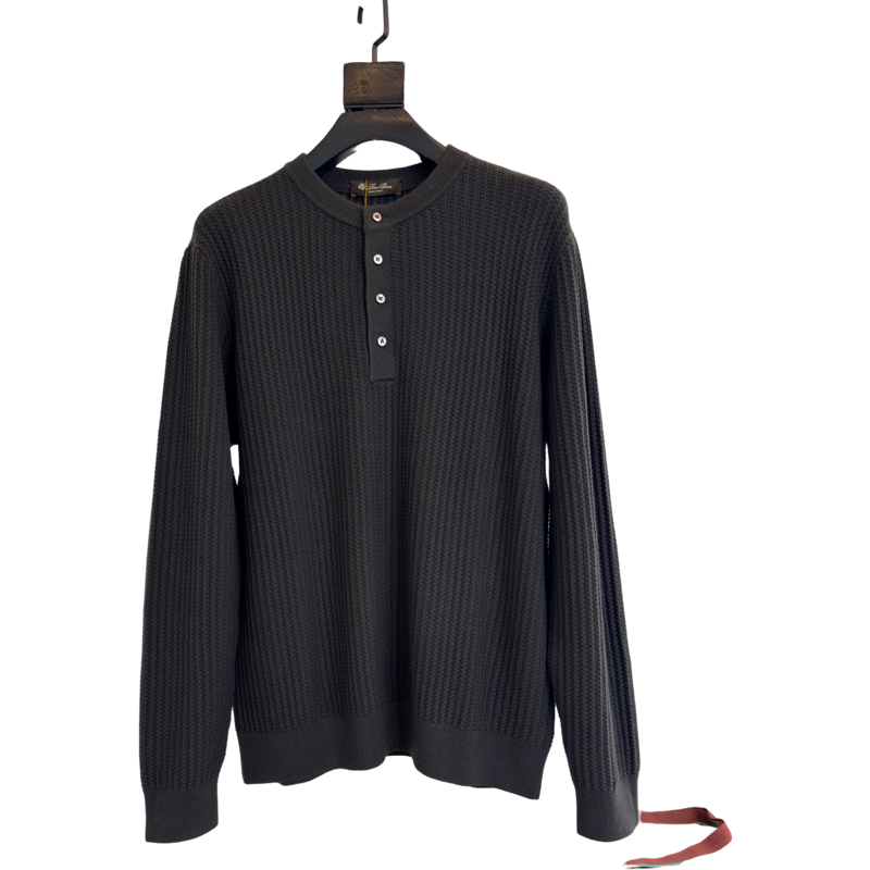 Pull col Henley côtelé noir - Marque luxe