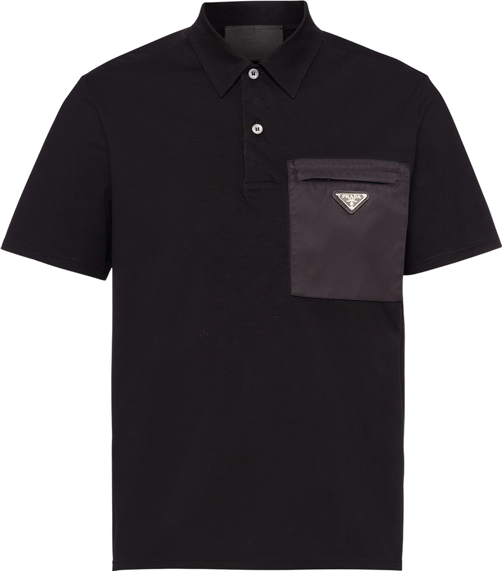 Été Lisse Polo Noir avec Poche Contrastée