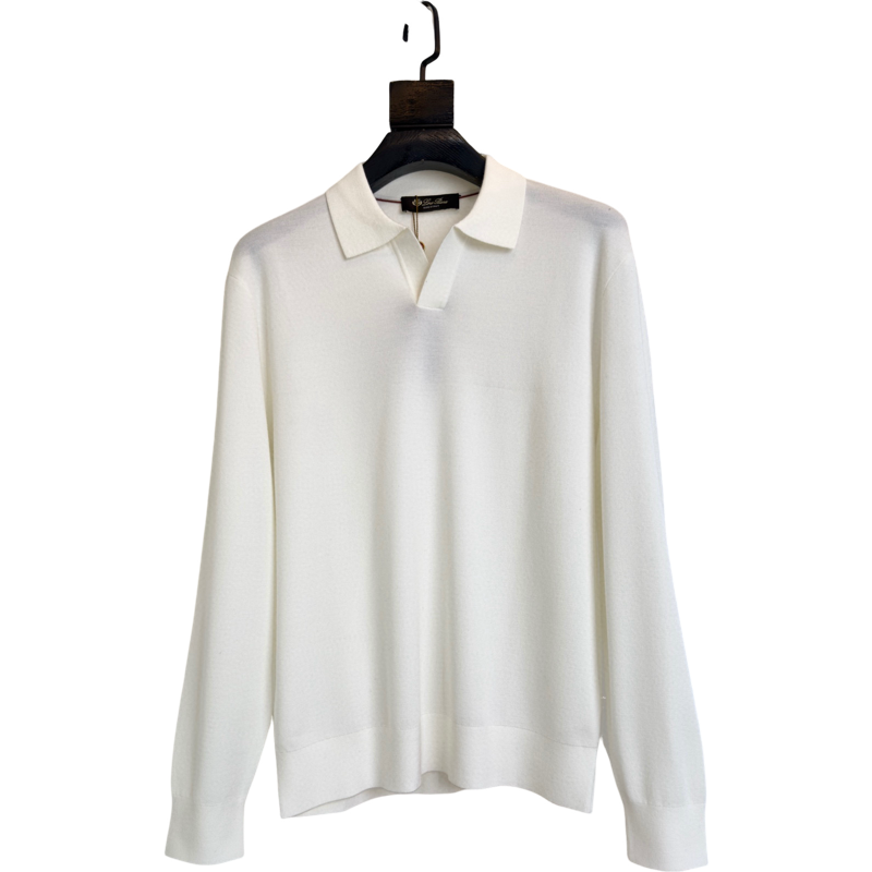 Polo Luxe Manches Longues Col Classique Blanc Cassé