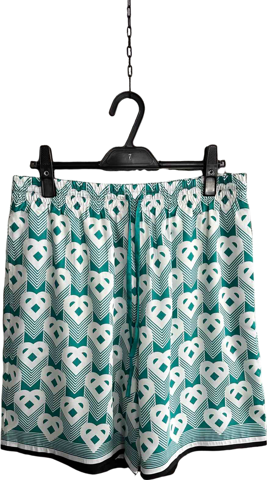 Short de bain imprimé géométrique motif cœur et chevrons