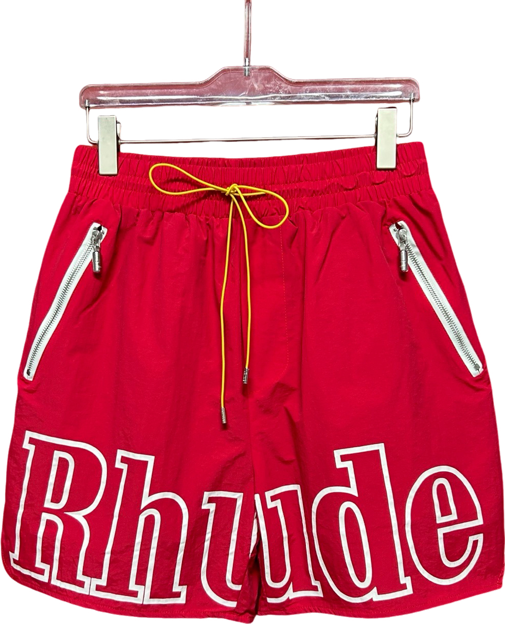 Short Rhude Rouge avec Logo Imprimé et Zips