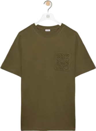 T-shirt Kaki avec Poche Brodée Motif Graphique