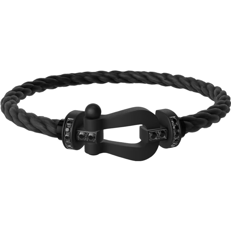 Bracelet Corde Torsadée Noir avec Fermoir Chaîne