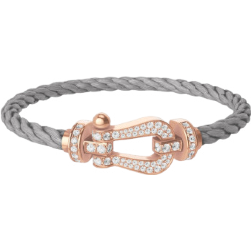 Bracelet Express Chaîne d'Ancre Cordon Gris et Or Rose Diamants