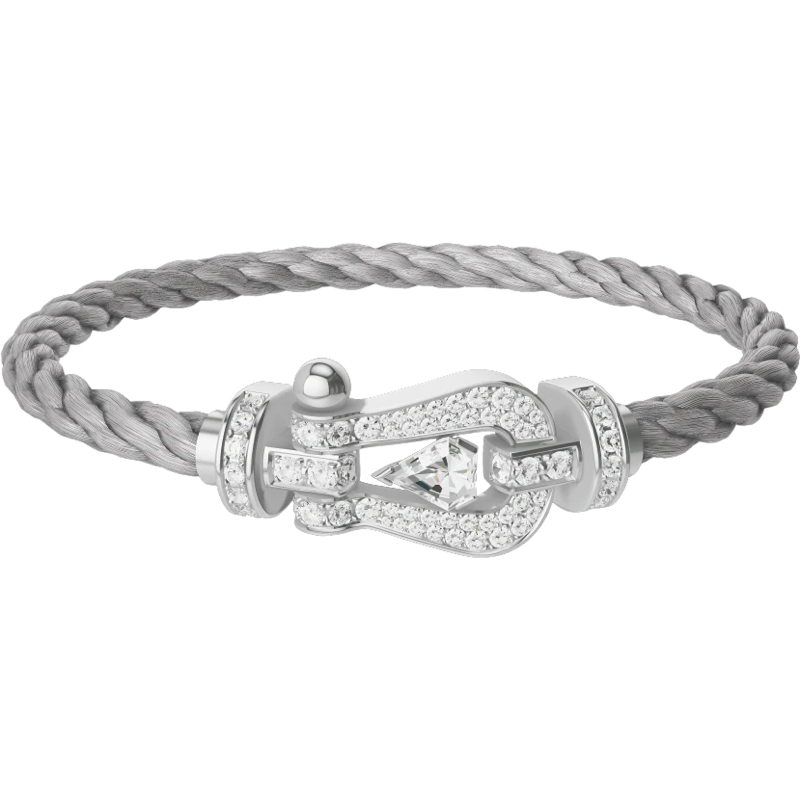 Bracelet Luxe Tressé Gris avec Fermoir Serti de Cristaux
