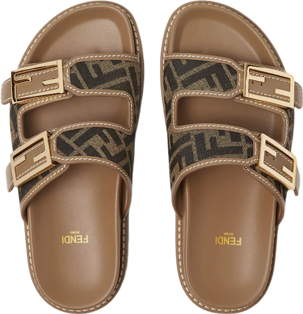Fendi Sandales Plates Monogram FF Cuir Marron