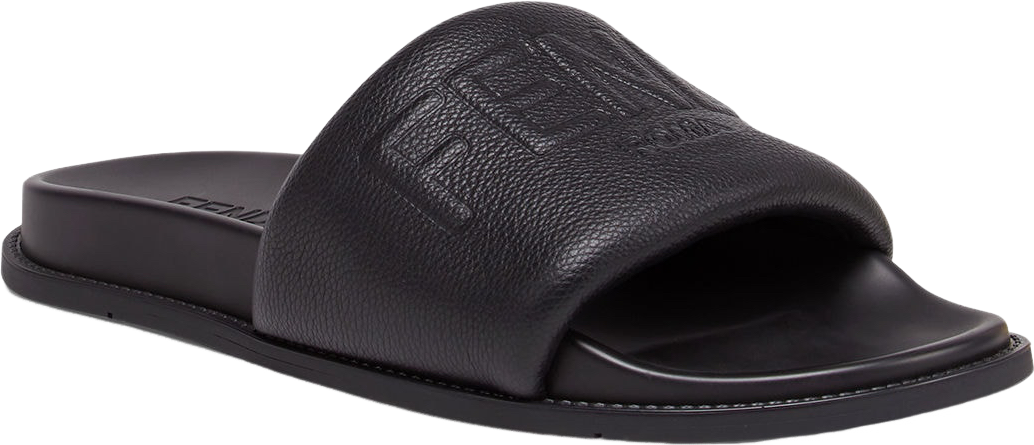 Sandale slide noire en cuir texturé