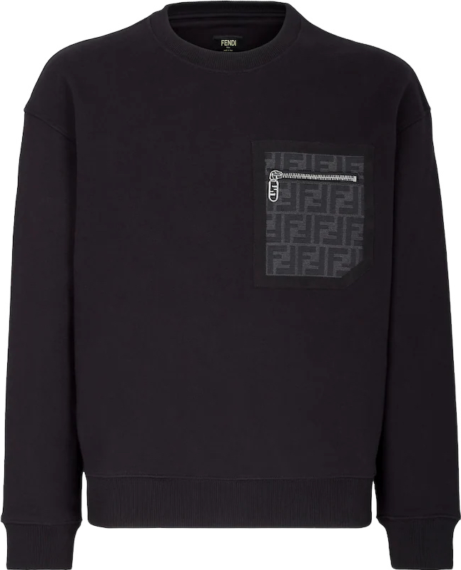 Fendi Sweatshirt Noir avec Poche Zippée Monogram FF