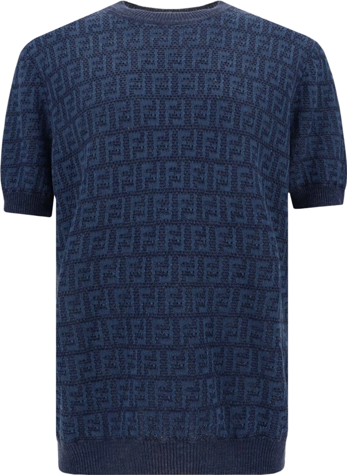 Pull Jacquard Motif Géométrique Bleu Marine - Manches Courtes