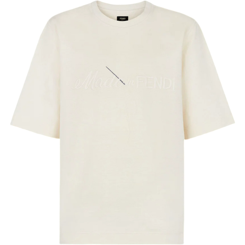 Fendi T-shirt en coton crème avec logo brodé