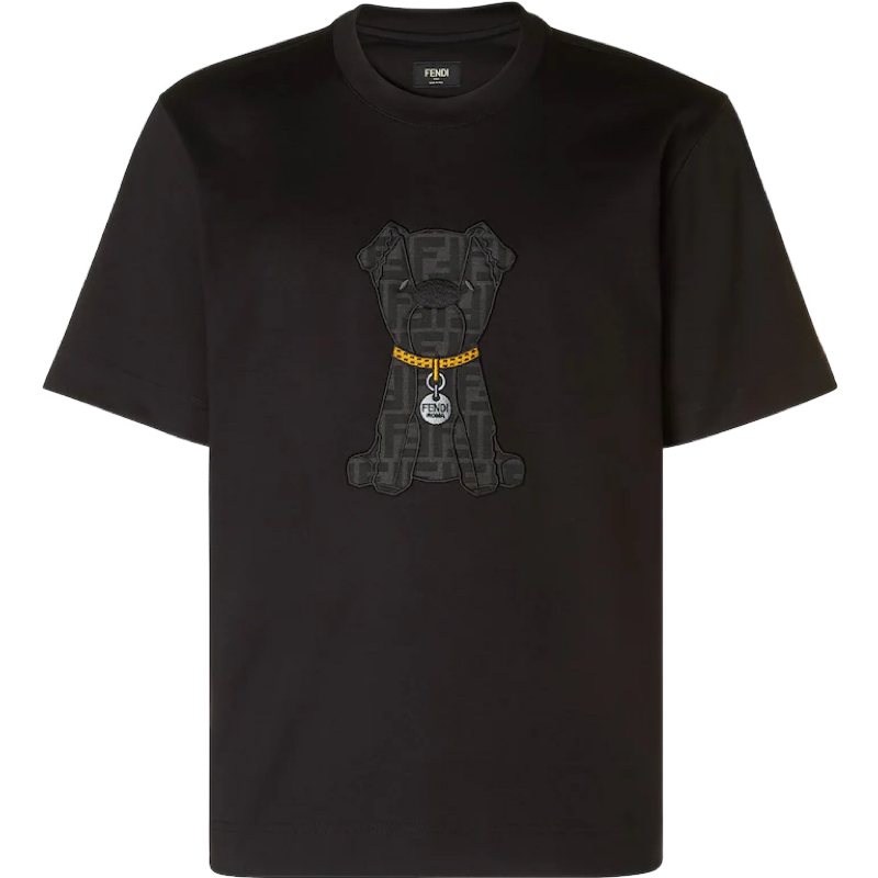 Fendi T-Shirt Teddy Bear Monogram Noir avec Chaîne Dorée