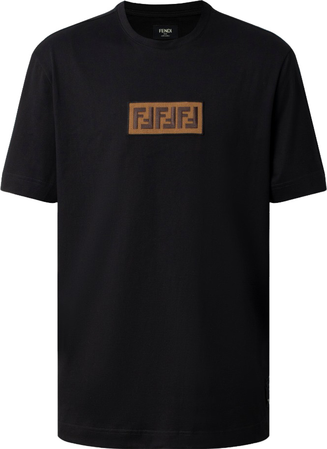 Fendi T-Shirt Noir Logo FF Monogramme Marron