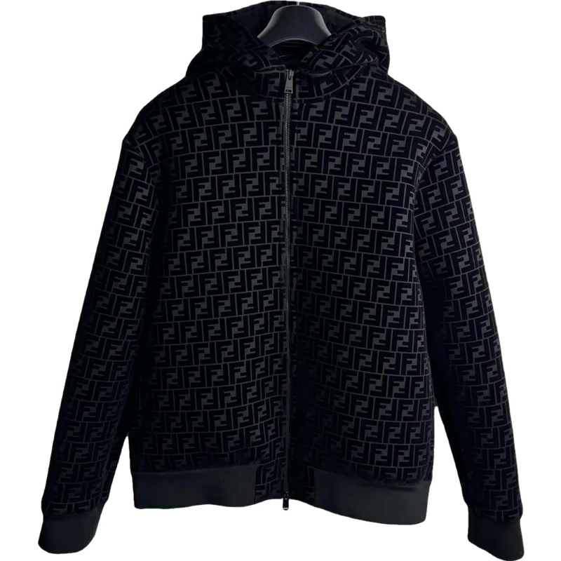 Fendi Zucca Pattern Hoodie Jacket Black