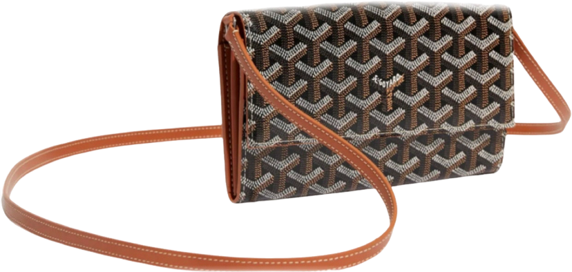 Sac à bandoulière en toile jacquard à motif géométrique avec finitions en cuir cognac