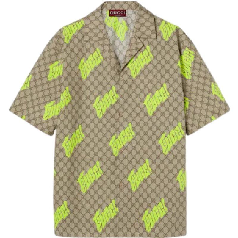 Gucci Chemise Manches Courtes Monogram GG Motif Néon