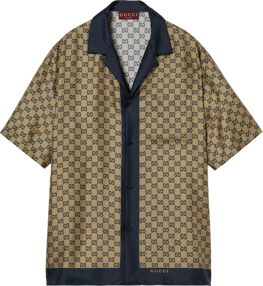 Gucci Chemise à Manches Courtes Monogram GG Beige et Noir
