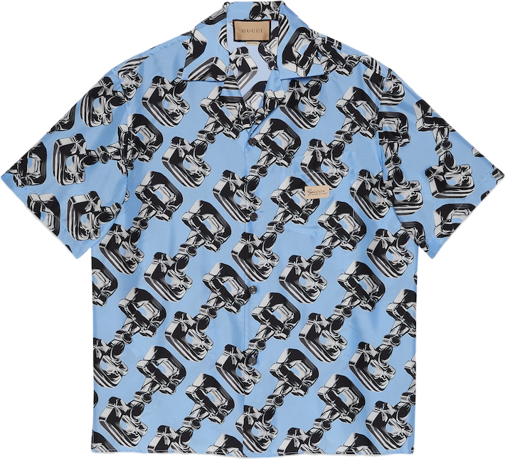 Gucci Chemise Imprimée Motif Vespa Bleu Ciel