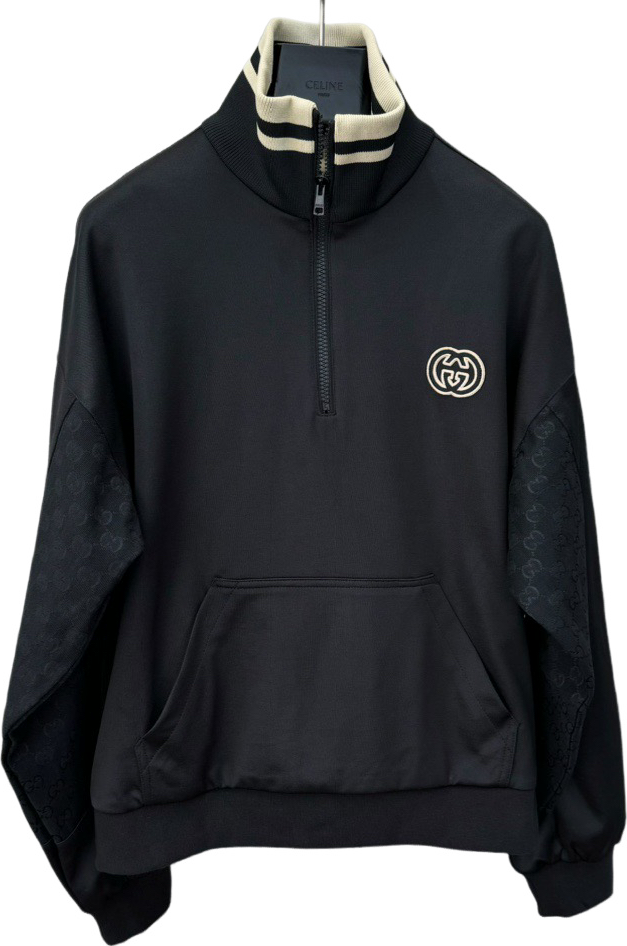 Gucci Pull Demi-Zip Logo GG Noir et Crème
