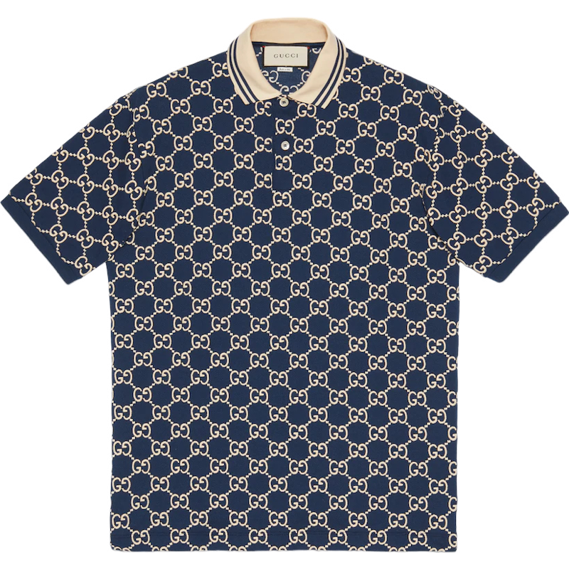 Polo Gucci GG Monogram Bleu Marine et Beige
