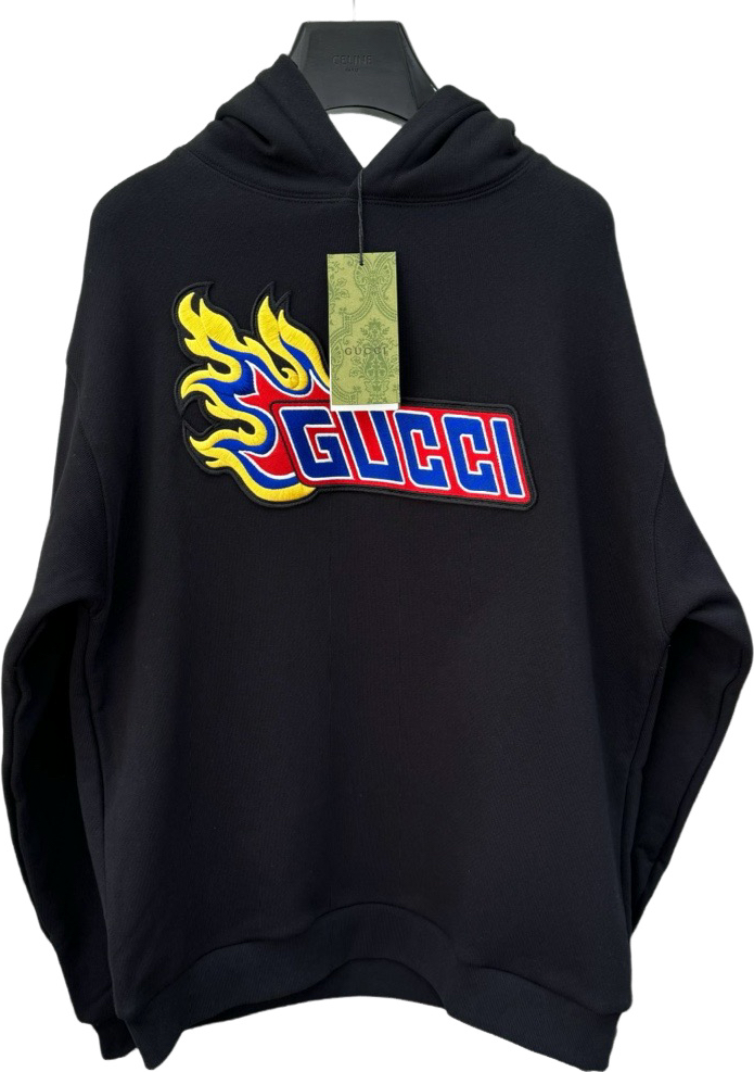 Gucci Sweatshirt à Capuche Flame Logo Noir