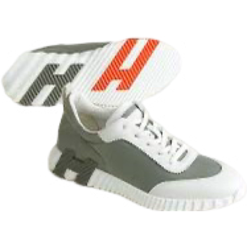 Hermès Sneaker Haute Grise et Blanche avec Détails Rouges