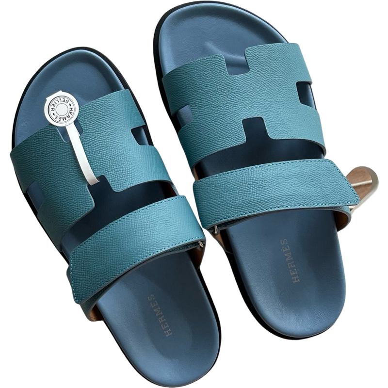 Hermès Chypre Sandales Cuir Epsom Bleu Acier