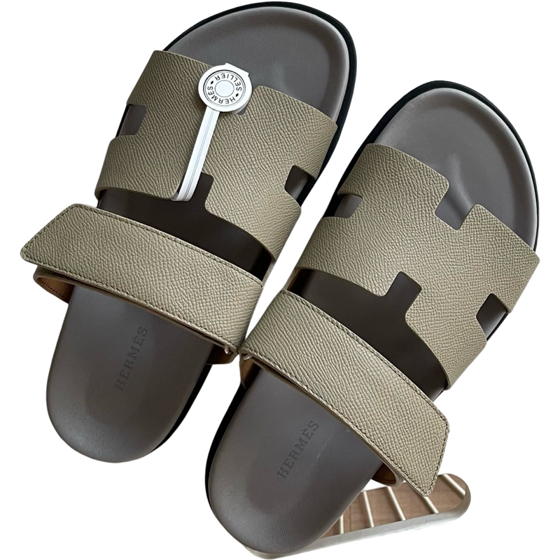 Hermès Chypre Sandales Cuir Toile Beige et Noir