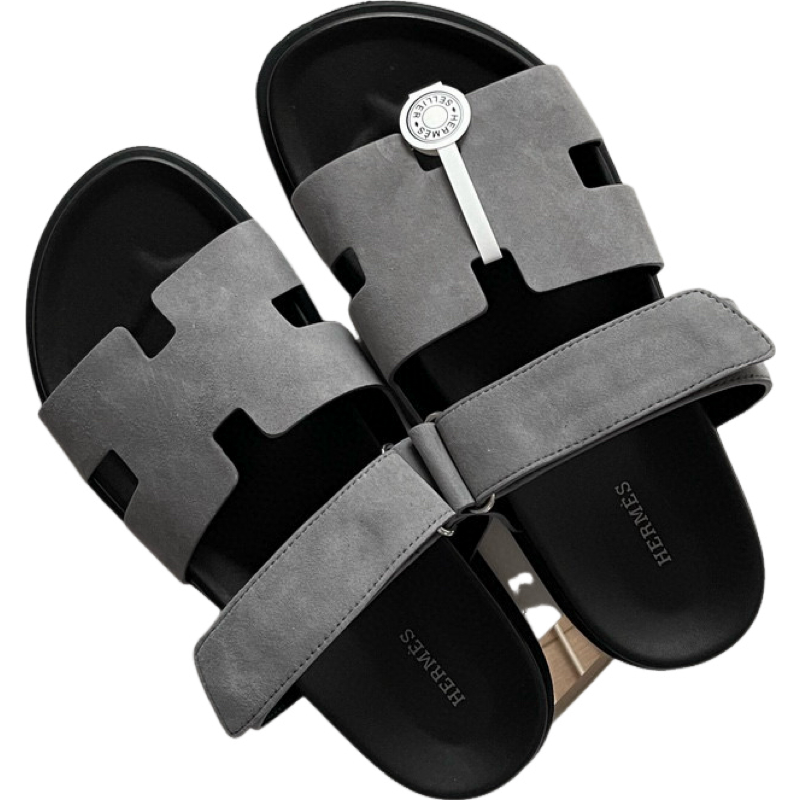 Sandales Hermès Oran en Suède Gris et Noir