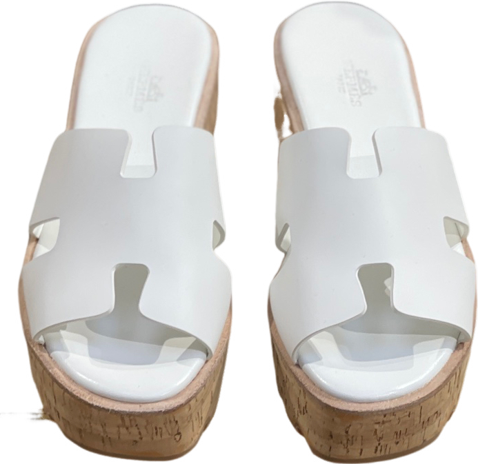 Sandales Plateforme Hermès Oran Blanc et Liège