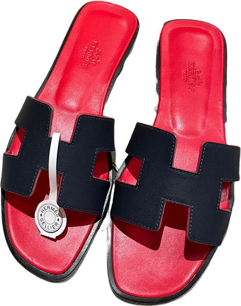 Hermès Oran Sandal Bicolor Leather Red and Black