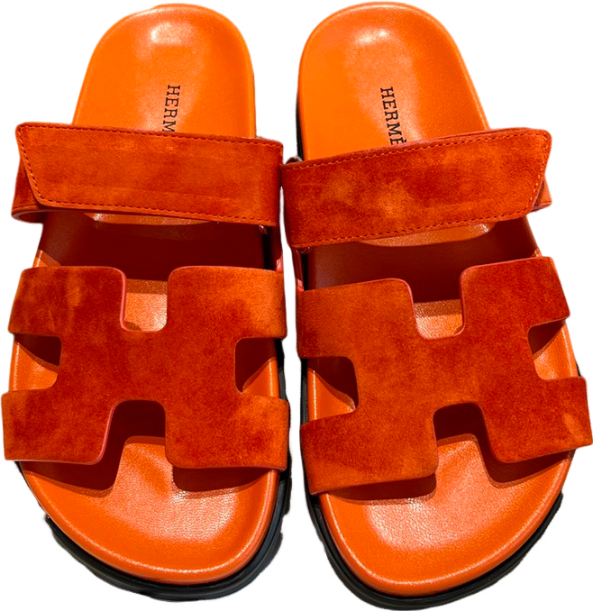 Hermès Chypre Sandales Bicolores Orange Suède et Cuir Verni