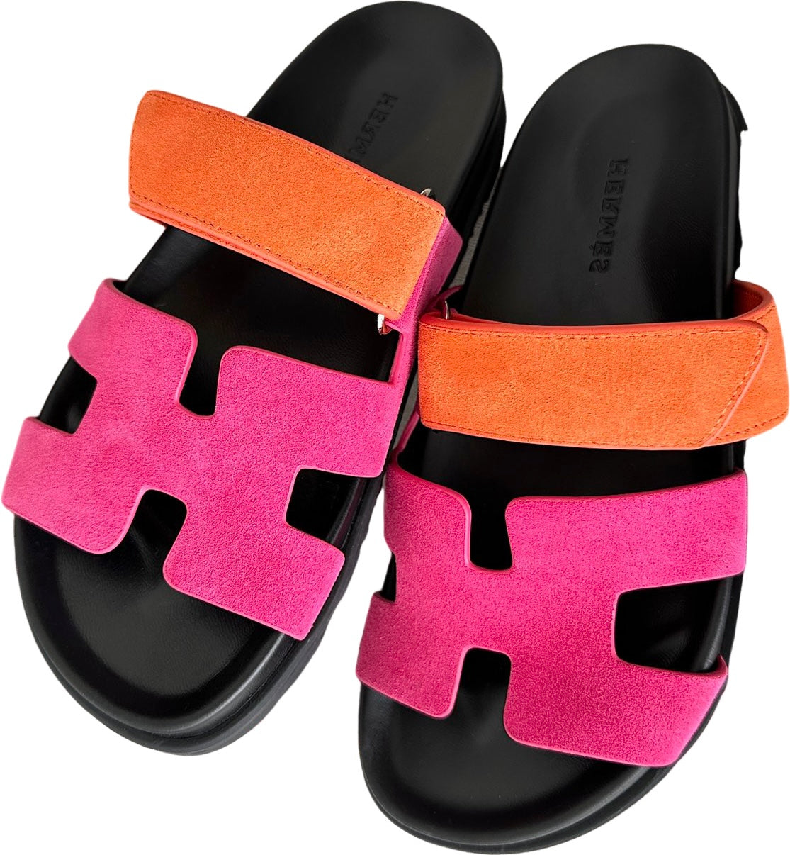 Sandales Hermès Oran Bicolores Suède Rose et Orange