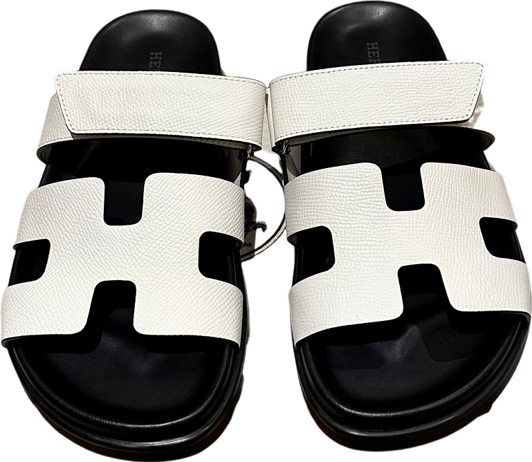 Sandales Hermès Oran Bicolore Cuir Blanc et Noir